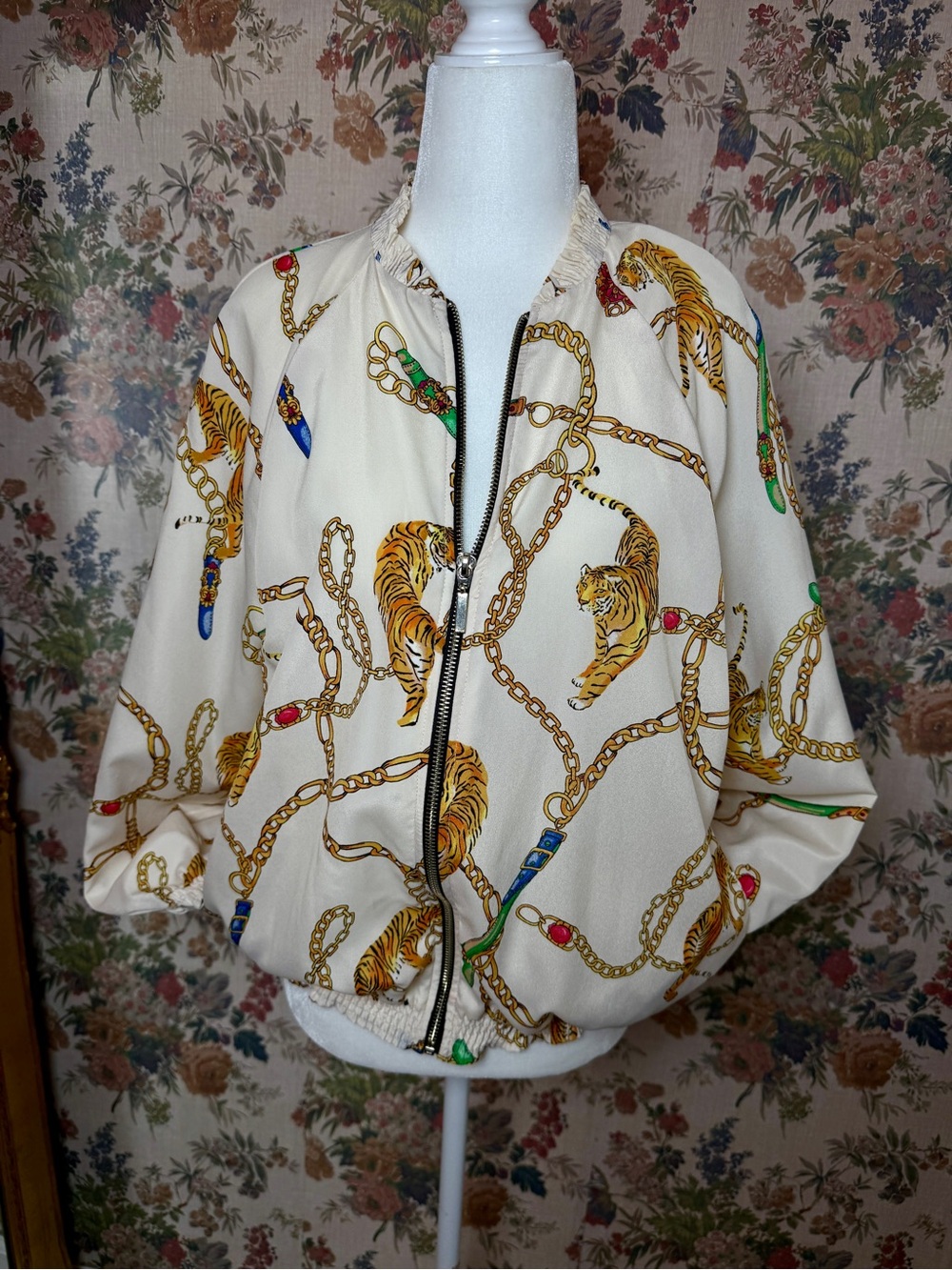 Zara Cream Tiger & Chain Print Bomber Jacket - Women